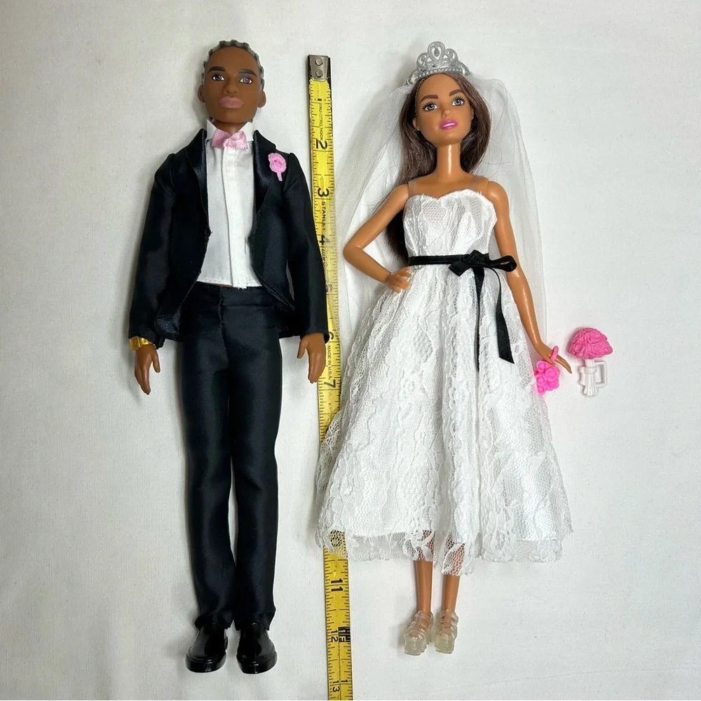 Barbie (2014) & Ken (2016) Dolls African American Bride & Groom Set Collectible